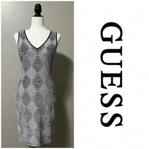 Guess Los Angeles Sleeveless  V-Neck Bodycon Diamond Pattern Dress